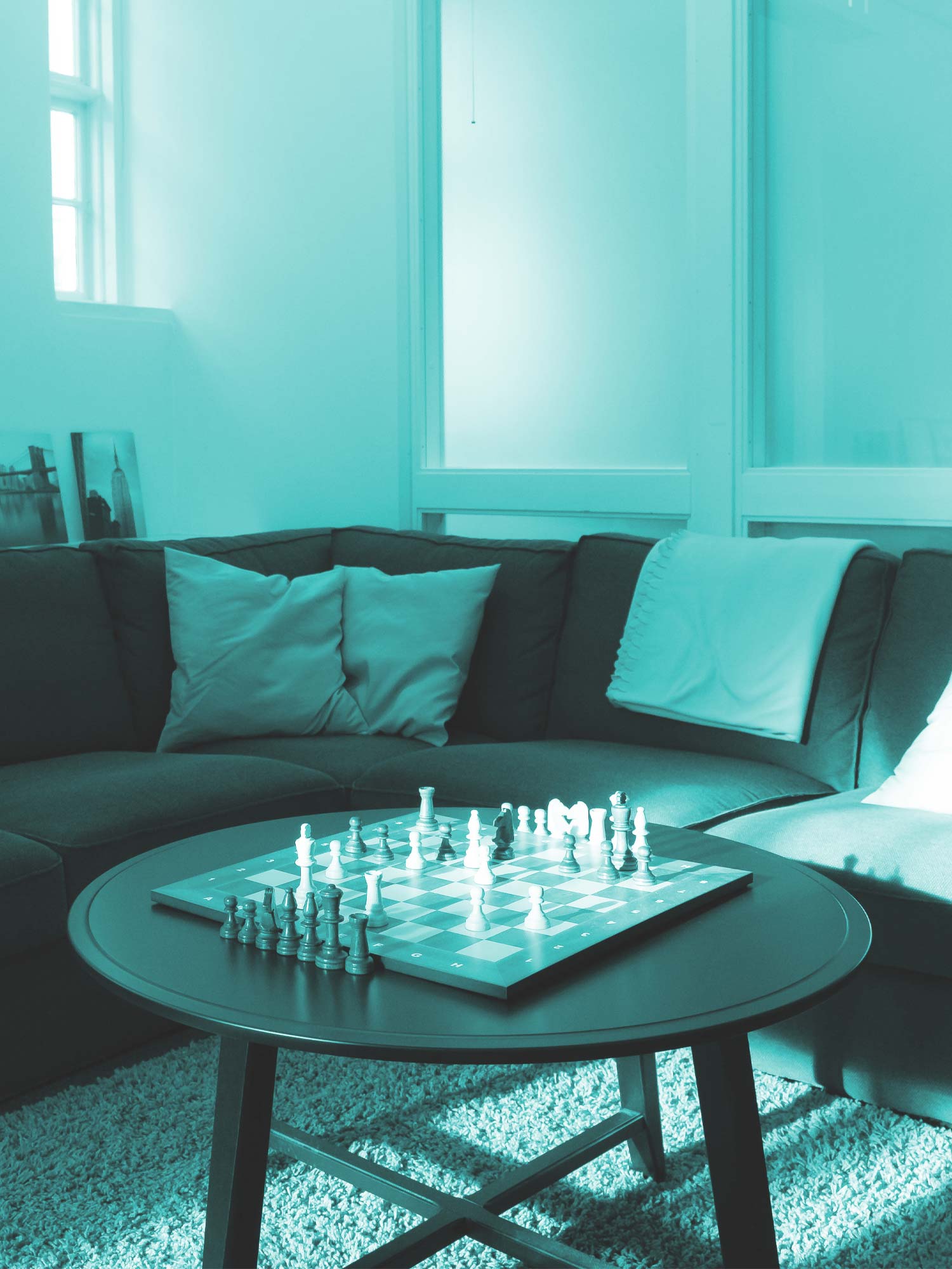 Schackbräde på runt bord