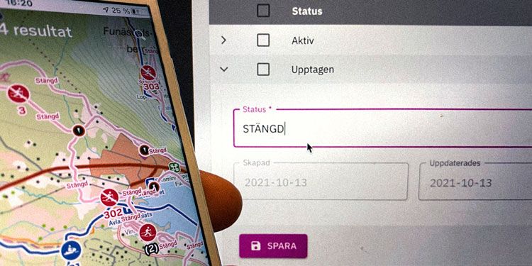 Devize Admin exempel på webbformulär på dator och kartinnehåll på mobil