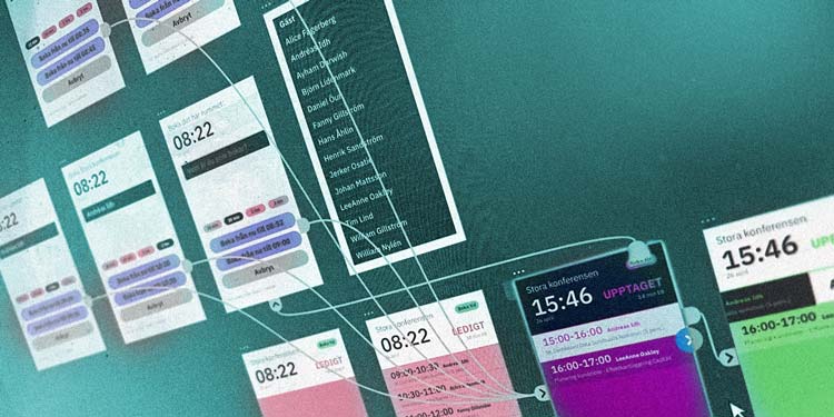 Schematisk bild över olika designvyer till mobilapp