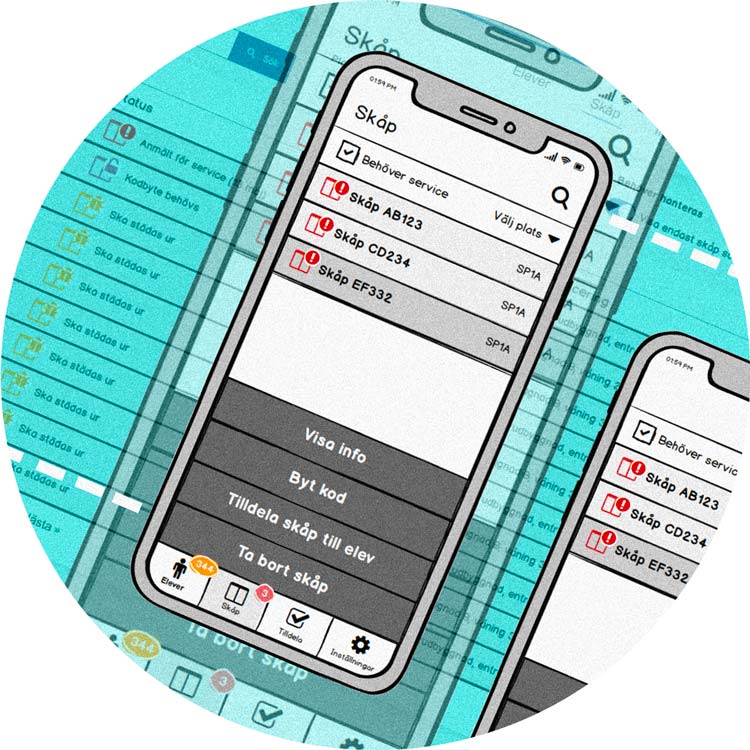 Devize UX-design - badge med app wireframes
